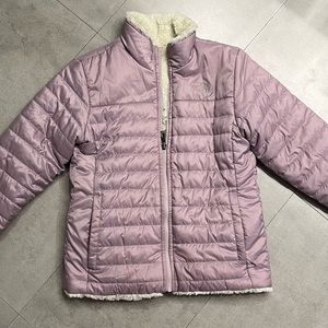 Reversable Northface jacket, girls large, mauve shell/cream